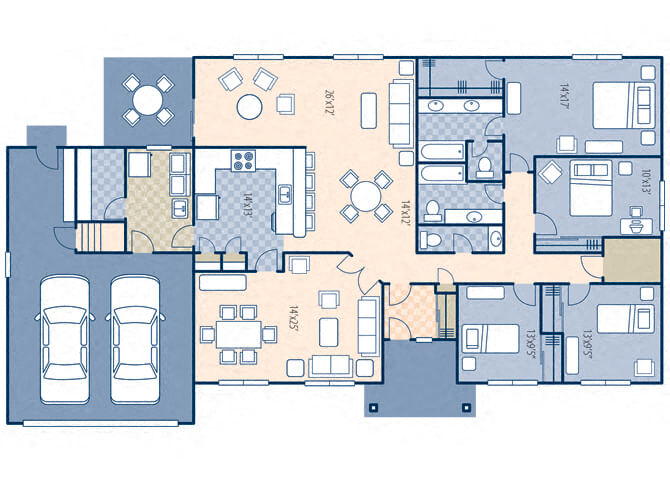 Floor plan for 4 beds, 2.5 baths, 2610 sqft
